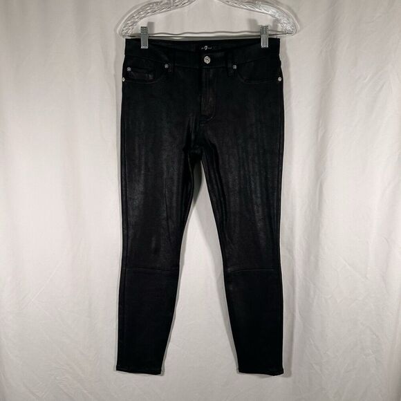 7 For All Mankind Denim - 7 for all Mankind Jeggings 28 Black Button Zip Mid Rise Cropped 26" Inseam